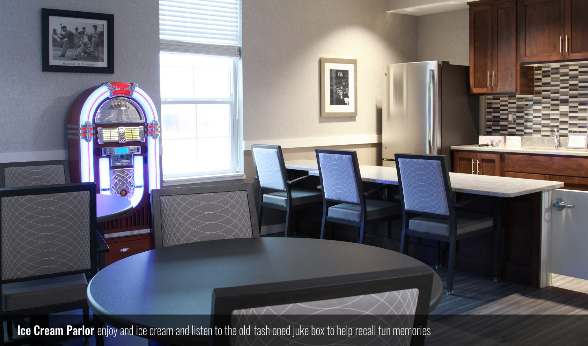 Ice Cream Parlor; enjoy an ice cream and listen to the old-fashioned juke box to help recall fun memories