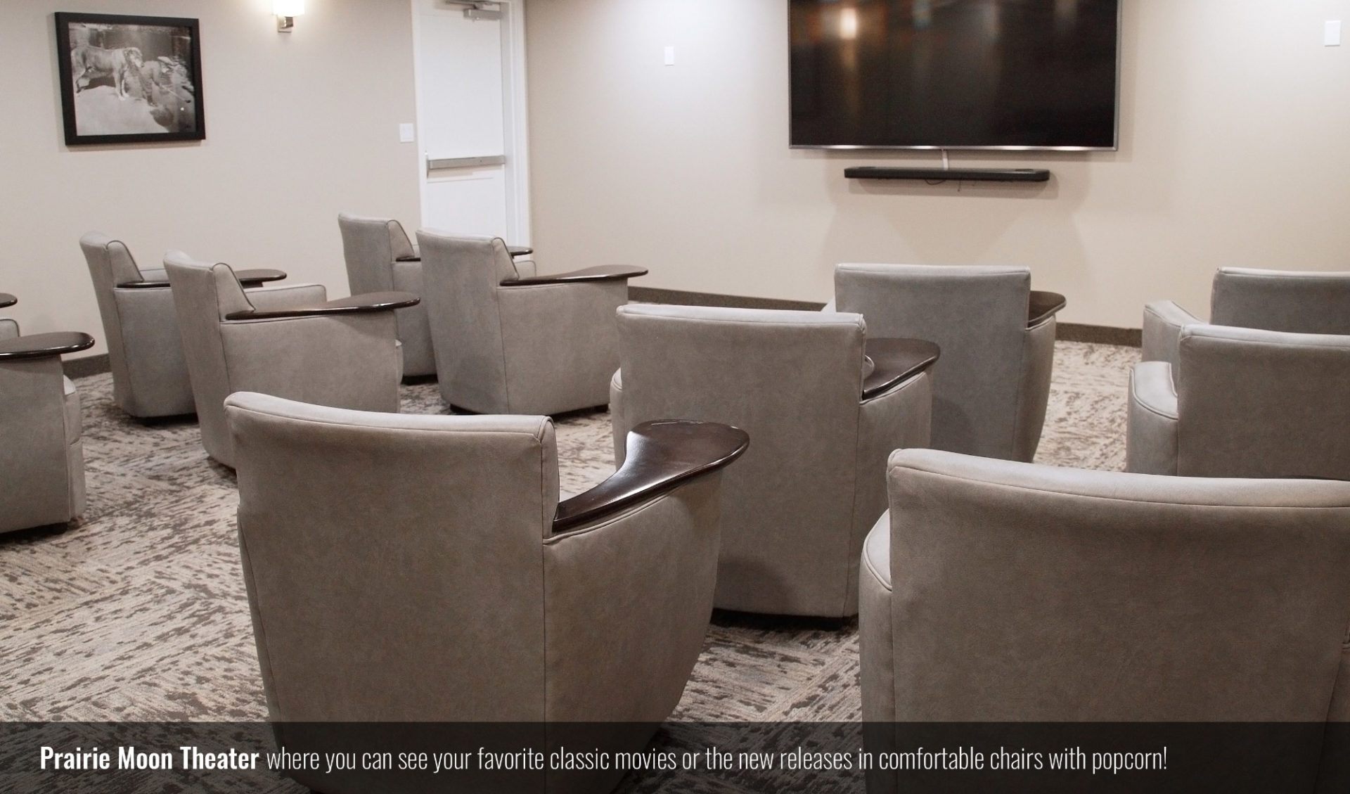 Prairie Moon Theater; where you can see your favorite classic movies or the new releases in comfortable chairs with popcorn!