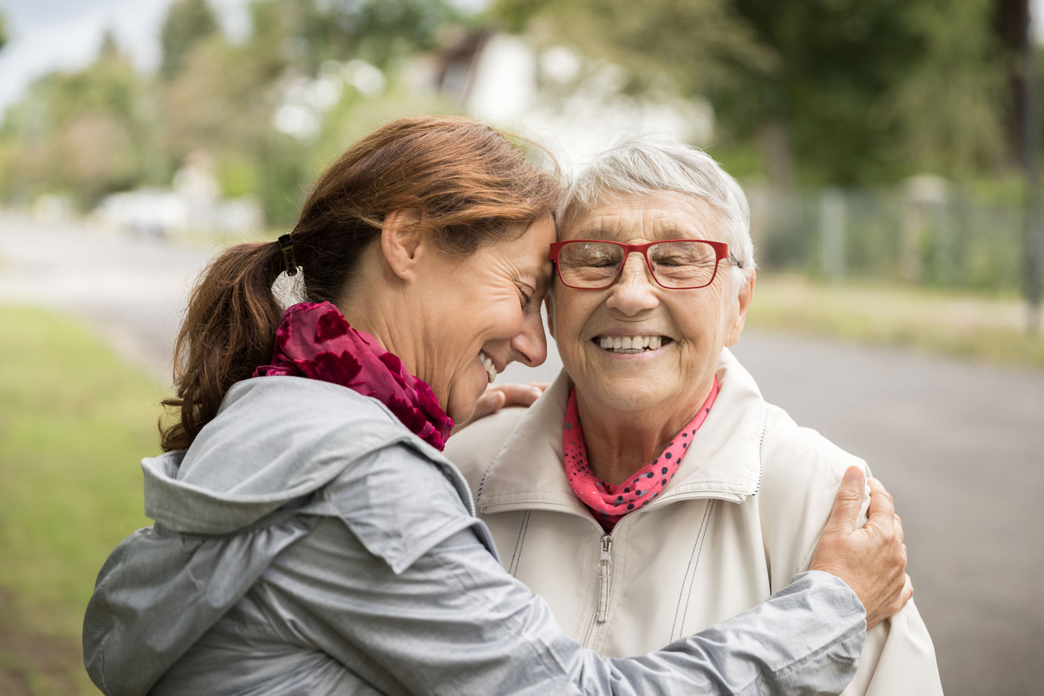 Senior Living, mother and daughter greeting